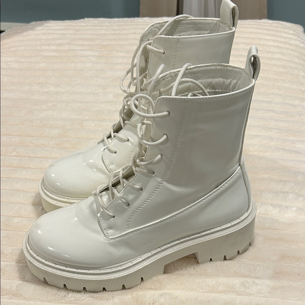 Forever 21 Glossy White Combat Boots